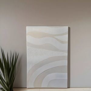 Handmade texture canvas in white and beige original plaster wall art